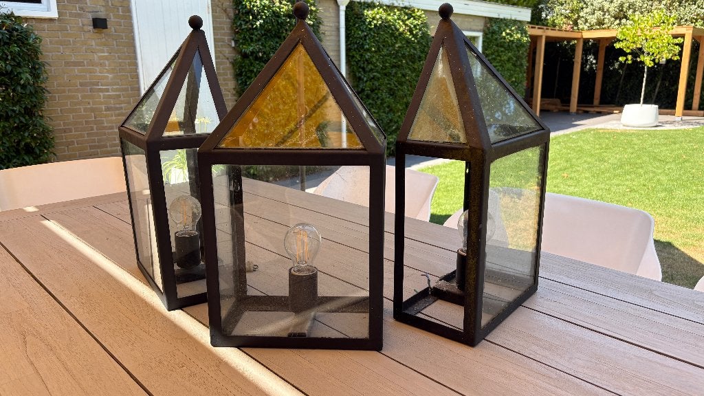 Jan de Bouvrie vintage buitenlampen, Tuin en Terras, Buitenverlichting, Ophalen, Gebruikt, Staal, Wandlamp