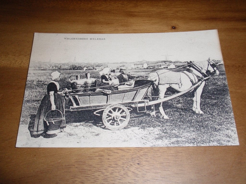 Walcheren Melkkar Paard en Wagen Klederdracht Folklore, Verzenden, Voor 1920, Gelopen, Klederdracht