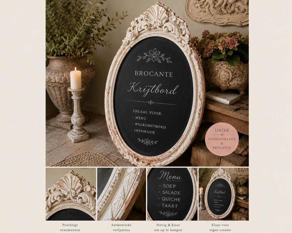 Uniek Brocante Krijtbord met Ornamenten, Huis en Inrichting, Ophalen of Verzenden, Zo goed als nieuw