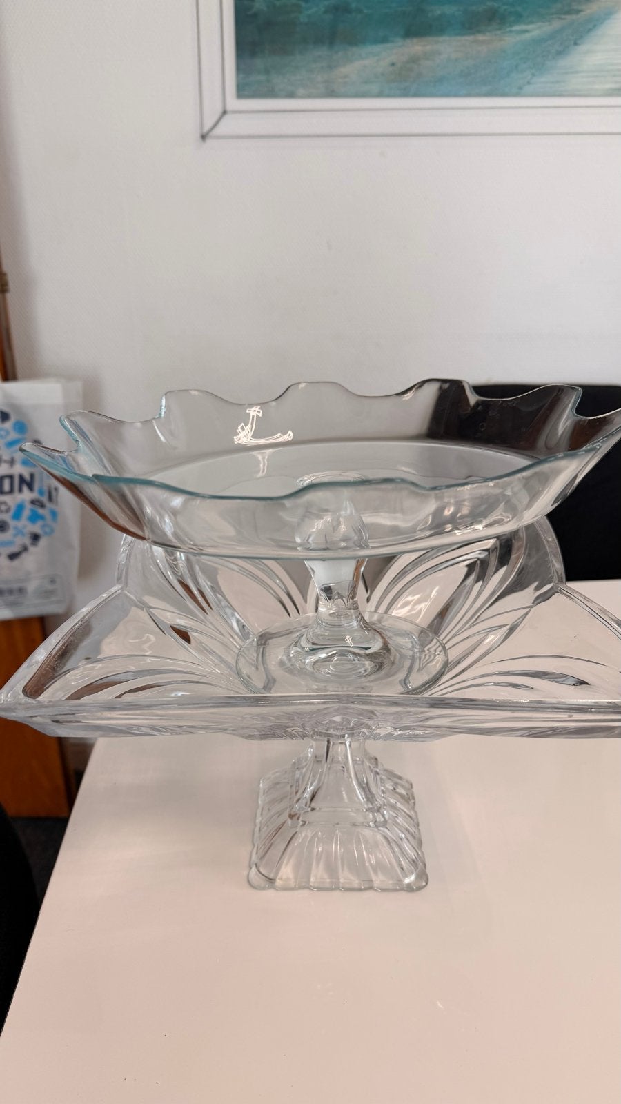 Glazen Etagère en Fruitschaal Set - Zo Goed als Nieuw, Op voet, Schaal, Ophalen of Verzenden, Overige vormen