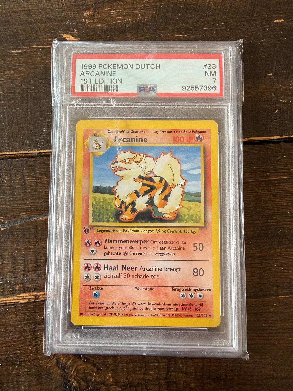 1999 Pokémon Dutch Arcanine 1st Edition PSA 7 NM, Hobby en Vrije tijd, Verzamelkaartspellen | Pokémon, Zo goed als nieuw, Losse kaart