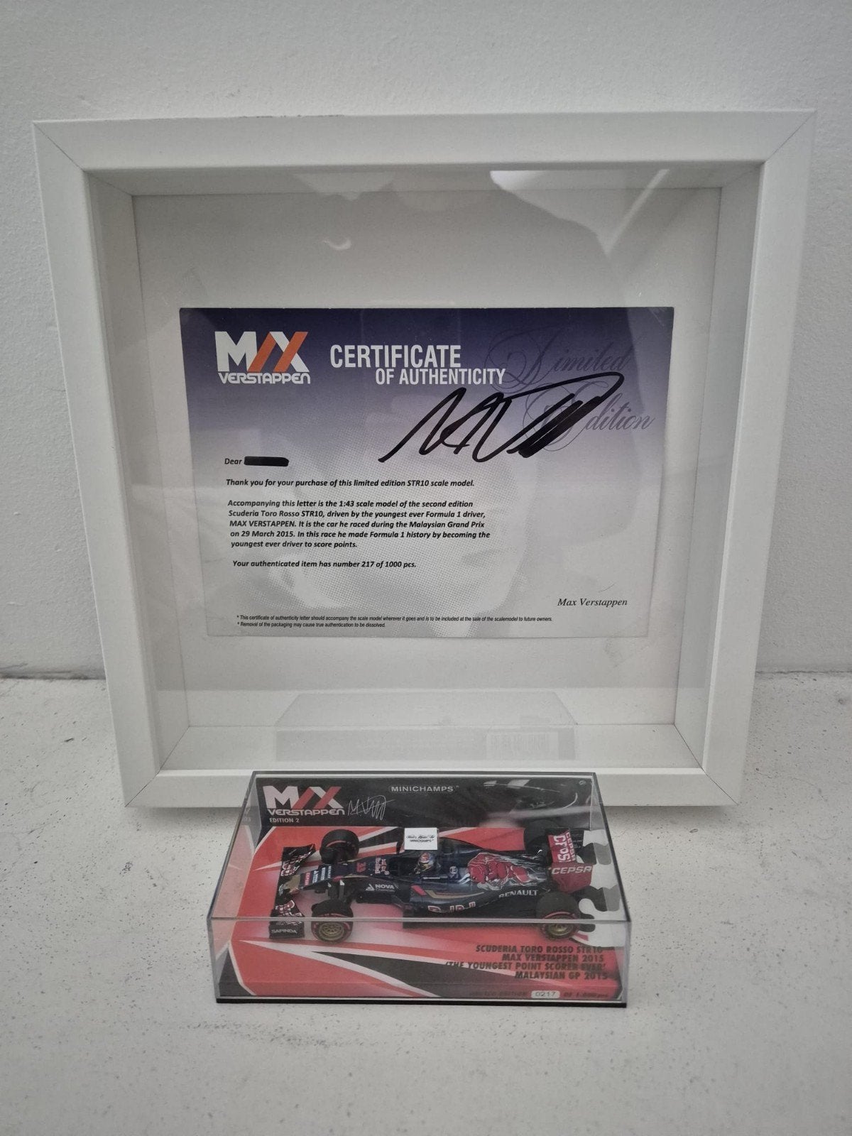 MAX VERSTAPPEN 1:43 TORO ROSSO STR10 MALEISIE 2015 EDITIE 2, Ophalen, Nieuw, Auto, Overige merken