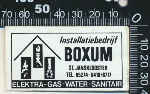 Sticker: Installatiebedrijf Boxum - Sint Jansklooster, Ophalen of Verzenden, Zo goed als nieuw, Bedrijf of Vereniging