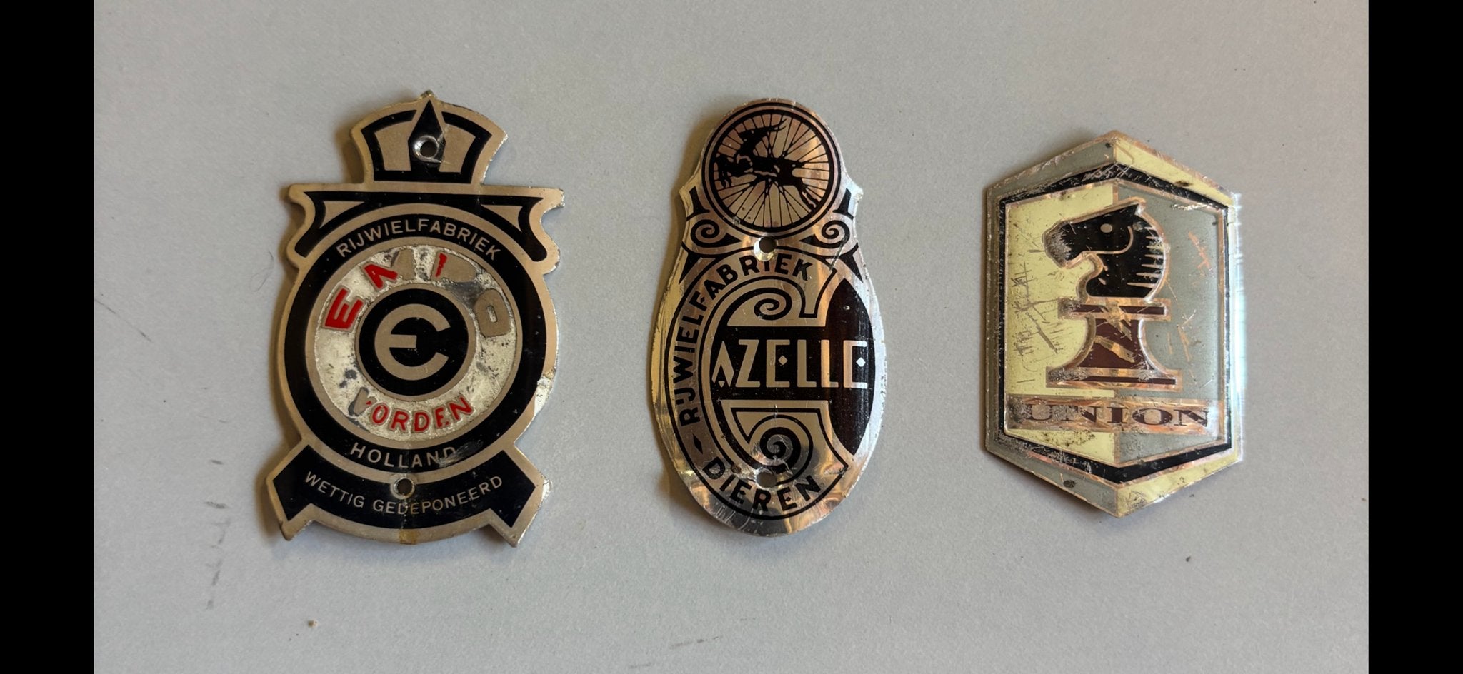 Vintage Fiets Emblemen: Gazelle, Union, ENI Vorden, Gebruikt, Overige typen, Staal, Ophalen of Verzenden