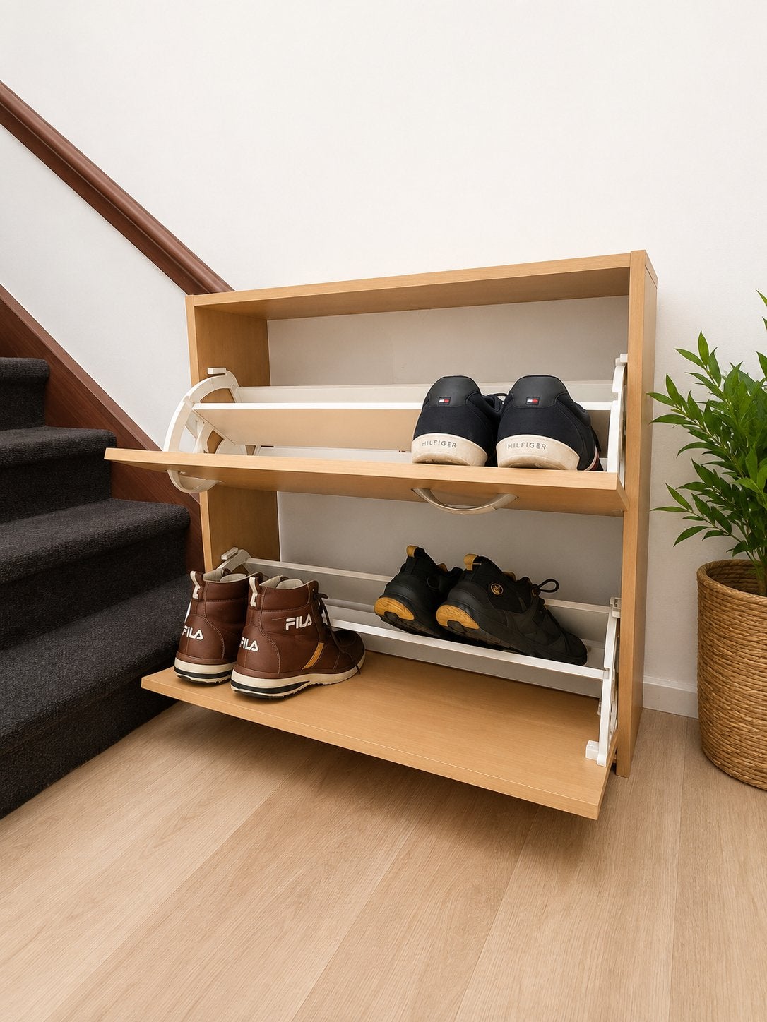 Houten schoenenkast met 2 lades, Huis en Inrichting, Kasten | Schoenenkasten, Ophalen, Zo goed als nieuw