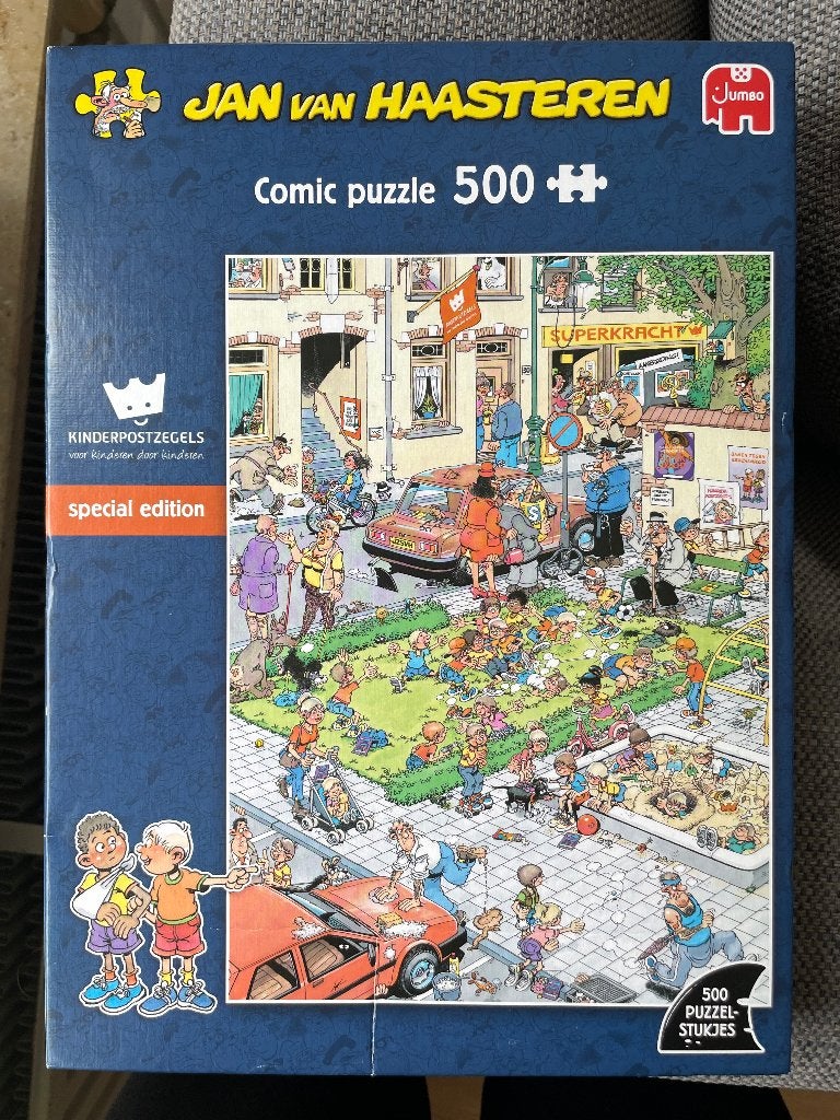 Puzzel Jan van Haasteren Kinderpostzegel editie, Ophalen of Verzenden, 500 t/m 1500 stukjes, Zo goed als nieuw, Legpuzzel