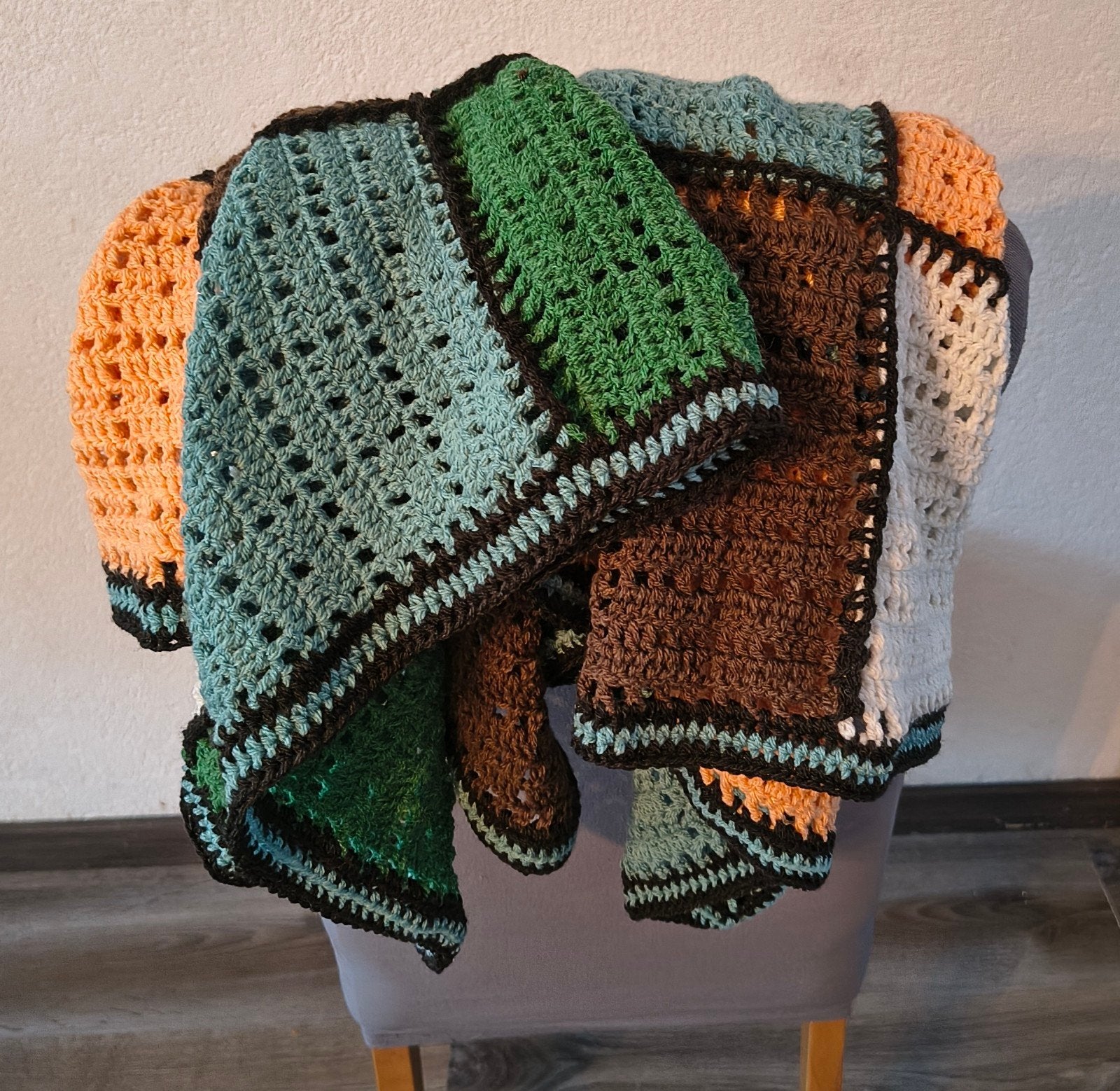 Unieke handgehaakte deken - Patchwork stijl, Oranje, Nieuw, Ophalen of Verzenden, Handgemaakt