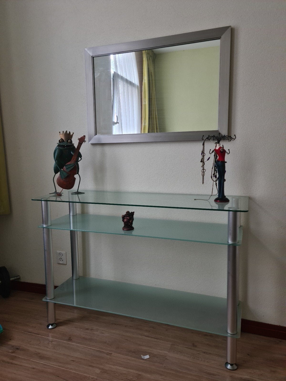 Glazen Sidetable met aluminium poten, Huis en Inrichting, Ophalen, Gebruikt, Glas, 75 cm of meer