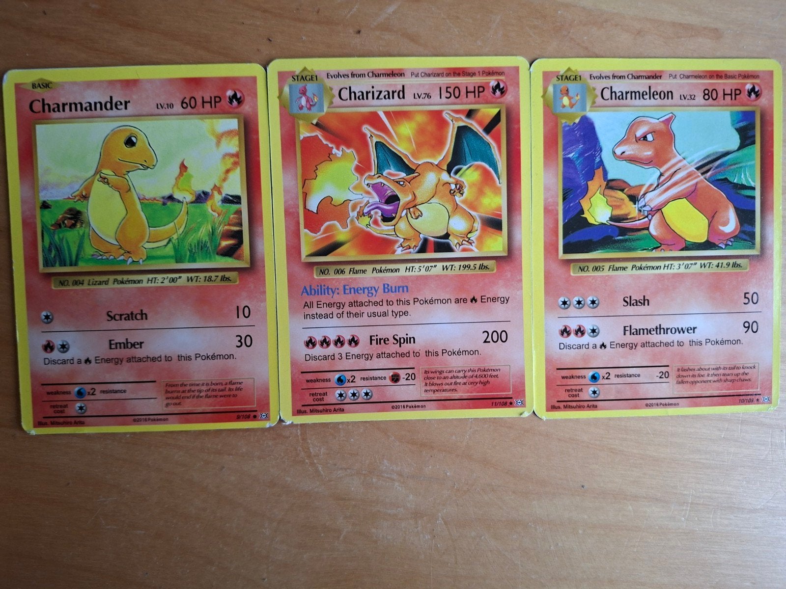 Pokémon kaarten: Charmander, Charmeleon, Charizard 2016, Ophalen of Verzenden, Gebruikt, Meerdere kaarten
