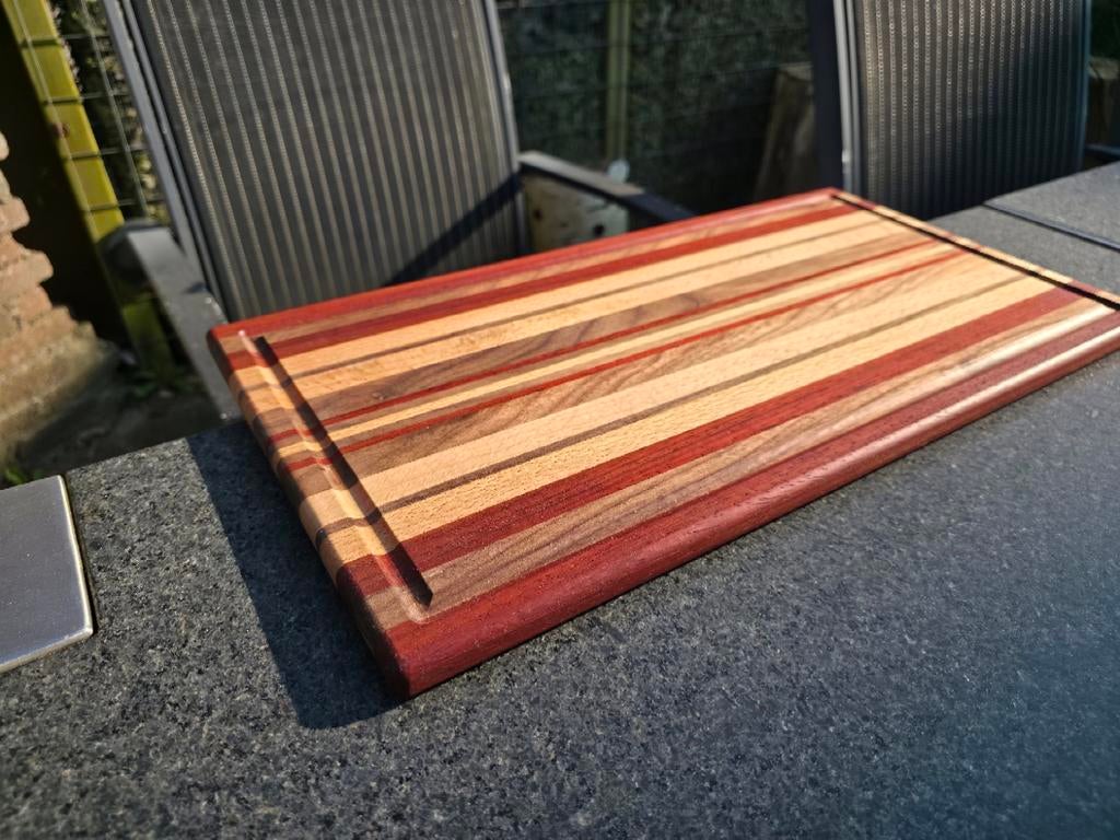 Luxe snij/serveerplank van padoek, beuken, Amerikaans noten, Verzenden, Nieuw