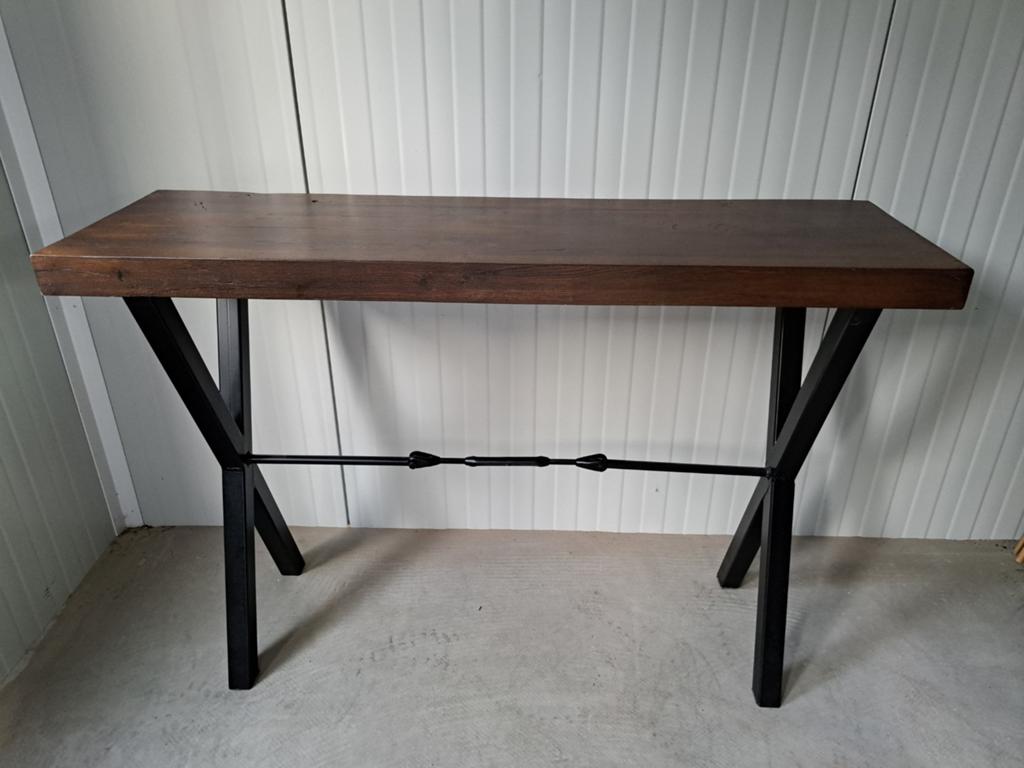Eikenhouten sidetable met stalen onderstel, Ophalen, 100 tot 150 cm, Industrieel, modern, Eikenhout