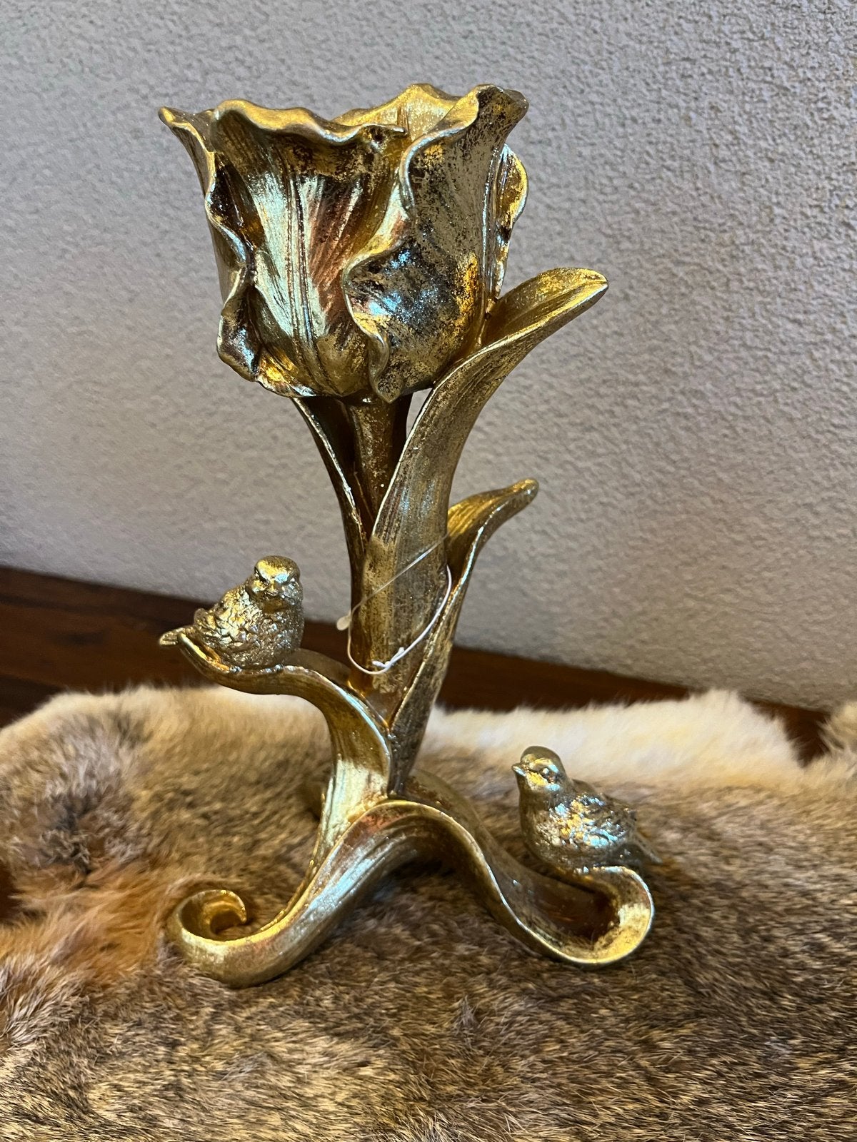 Gouden Kandelaar met Vogels Baroque, Ophalen, Nieuw, Metaal, Kandelaar