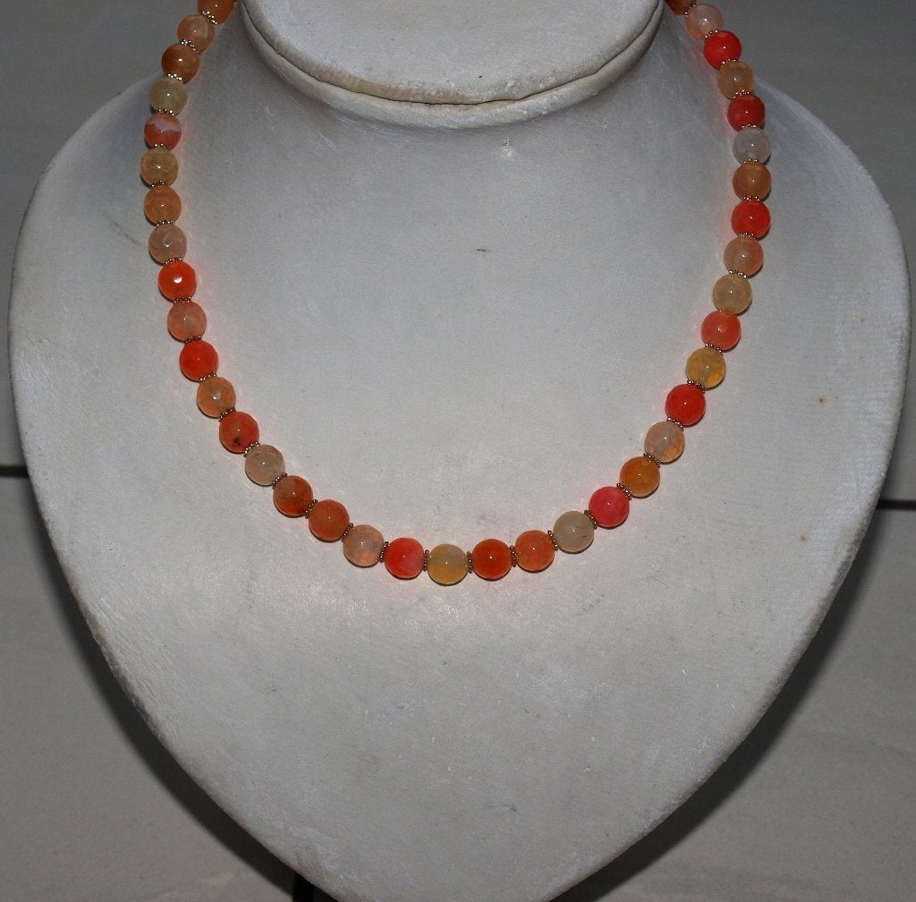 ketting van 8 mm facet geslepen kralen oranje/geel 43 cm, Sieraden, Tassen en Uiterlijk, Kettingen, Ophalen of Verzenden, Nieuw