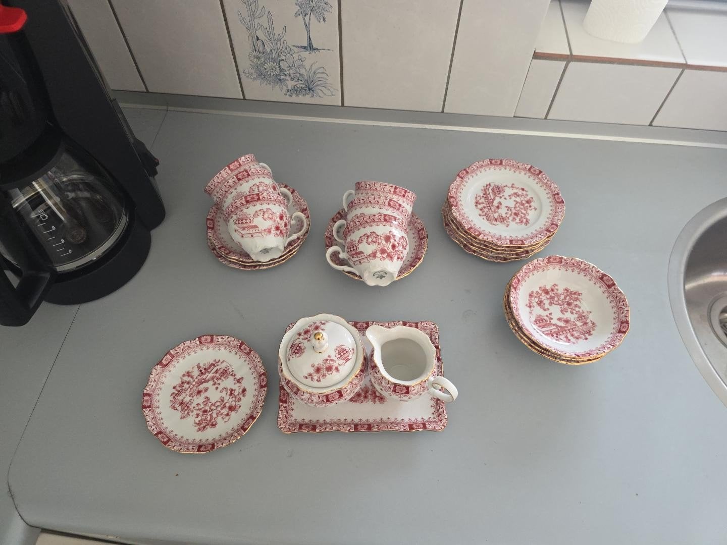 Prachtig Weiden-E. Bavaria Theresia servies, rood-wit, Ophalen of Verzenden