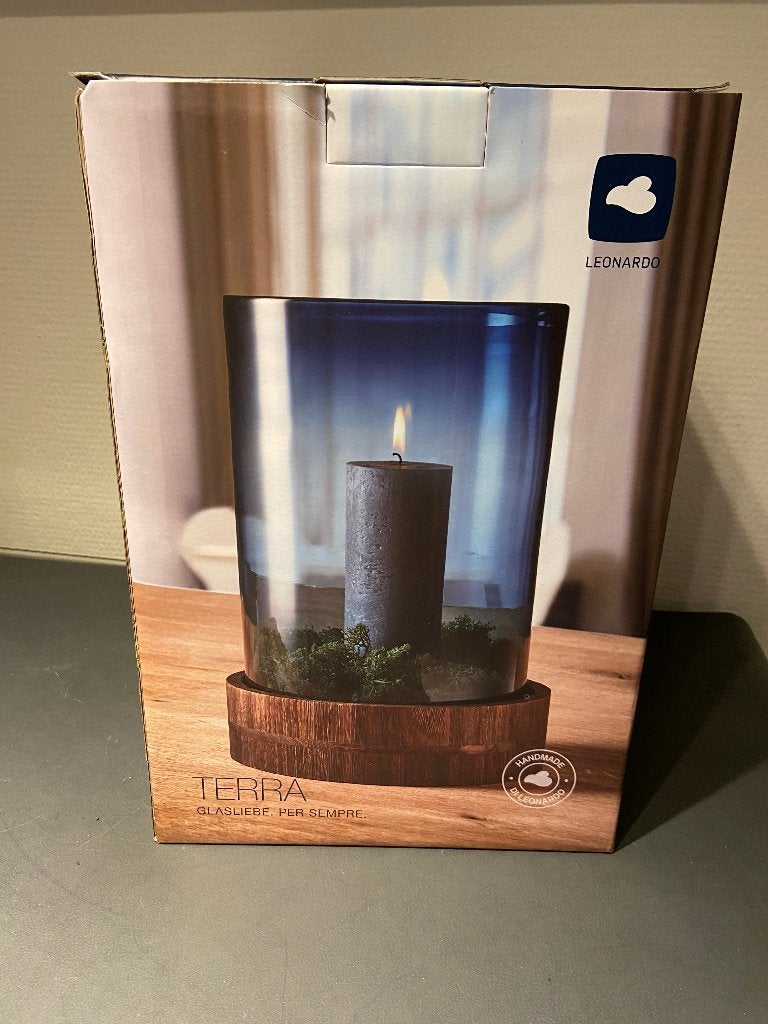 Leonardo velluto windlicht/ vaas lila/goud 20 cm in doos, Ophalen of Verzenden, Nieuw, Meerkleurig, Windlicht