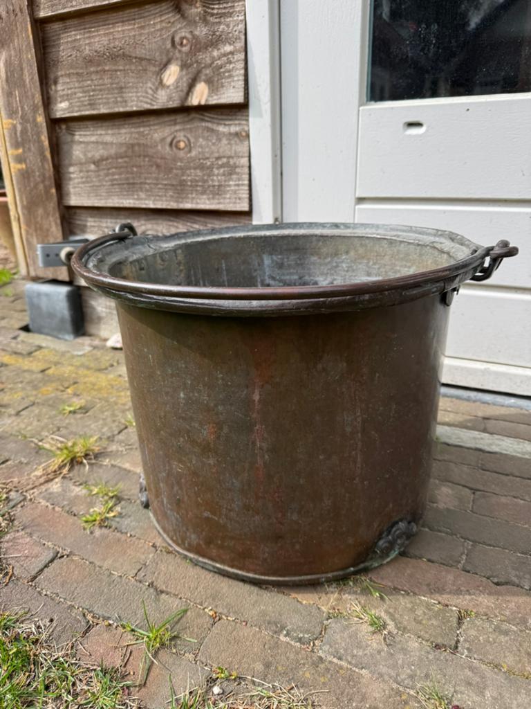 Antieke koperen emmer, Ophalen, Minder dan 30 cm, Rond, Zo goed als nieuw