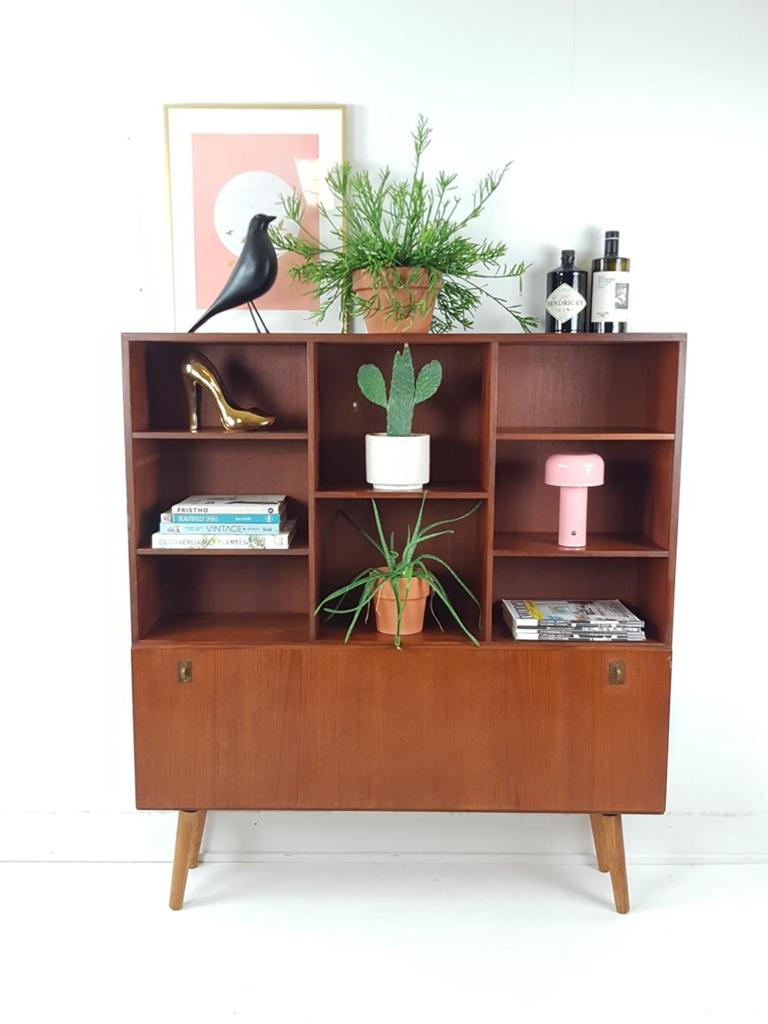 Vintage teak houten wandkasr klepkast vakken open kast, Gebruikt, ., Ophalen of Verzenden, .