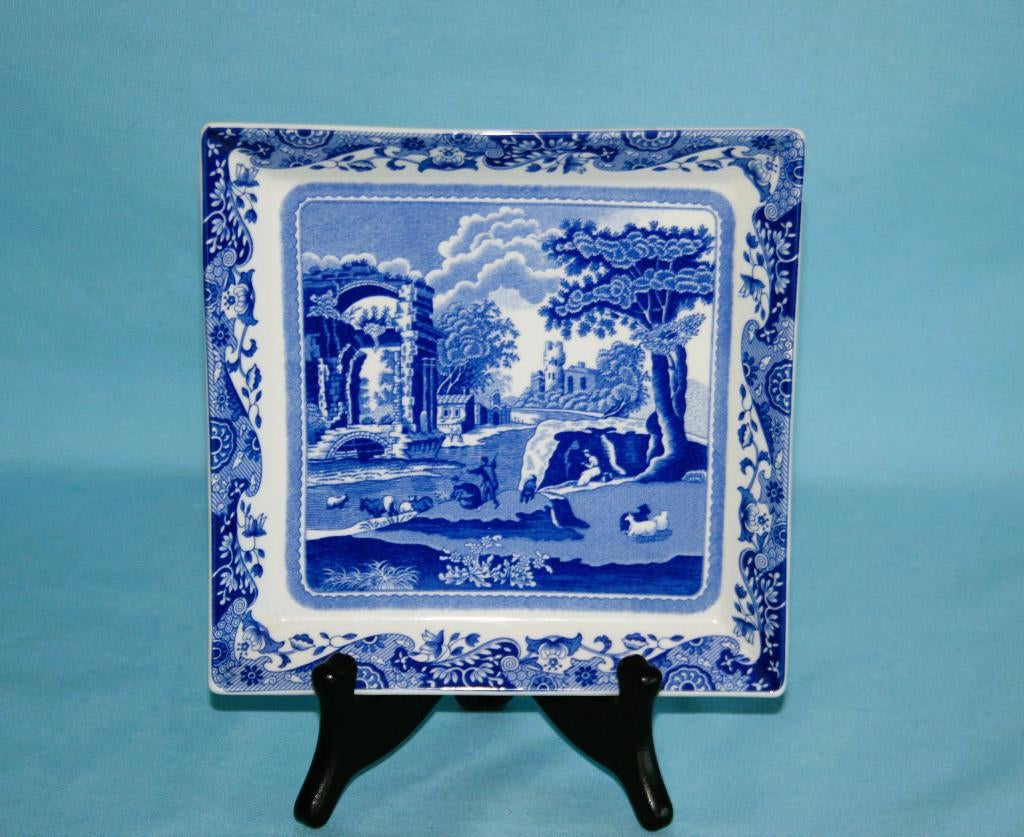 Spode " Italian Blue " Vierkant bord 15cm x 15cm, Ophalen of Verzenden, Zo goed als nieuw, 2de Hands, Bord(en)