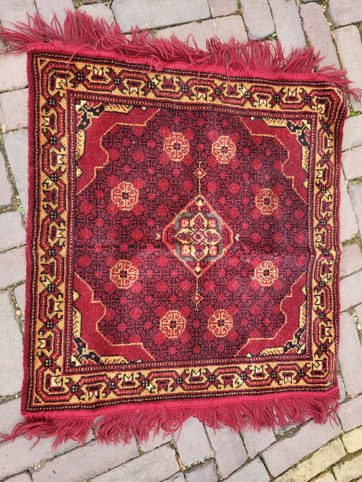 Vintage rood tapijt met Perzisch patroon, 50 tot 100 cm, Perzisch, Vintage, Vierkant, Gebruikt