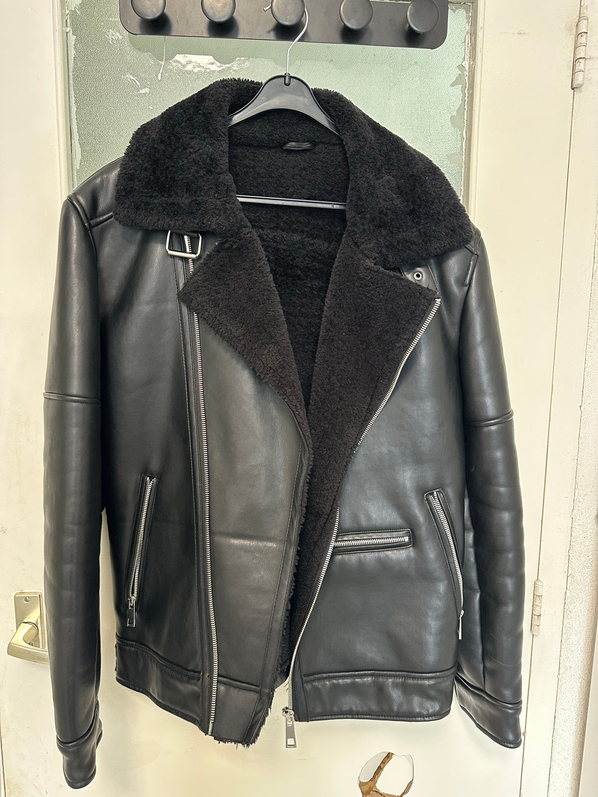 Zwarte Zara leren jas met teddy voering, Kleding | Heren, Jassen | Winter, Ophalen of Verzenden, Zo goed als nieuw, Maat 48/50 (M)