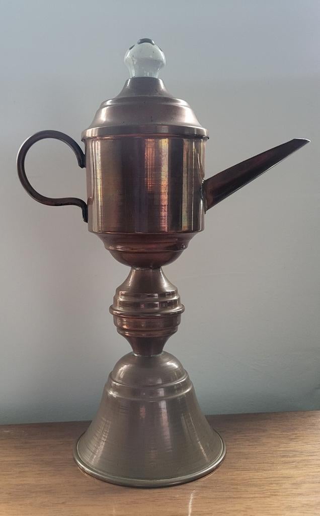Antieke Koperen Oliekan/Snotneus met Porseleinen Knop, Ophalen of Verzenden