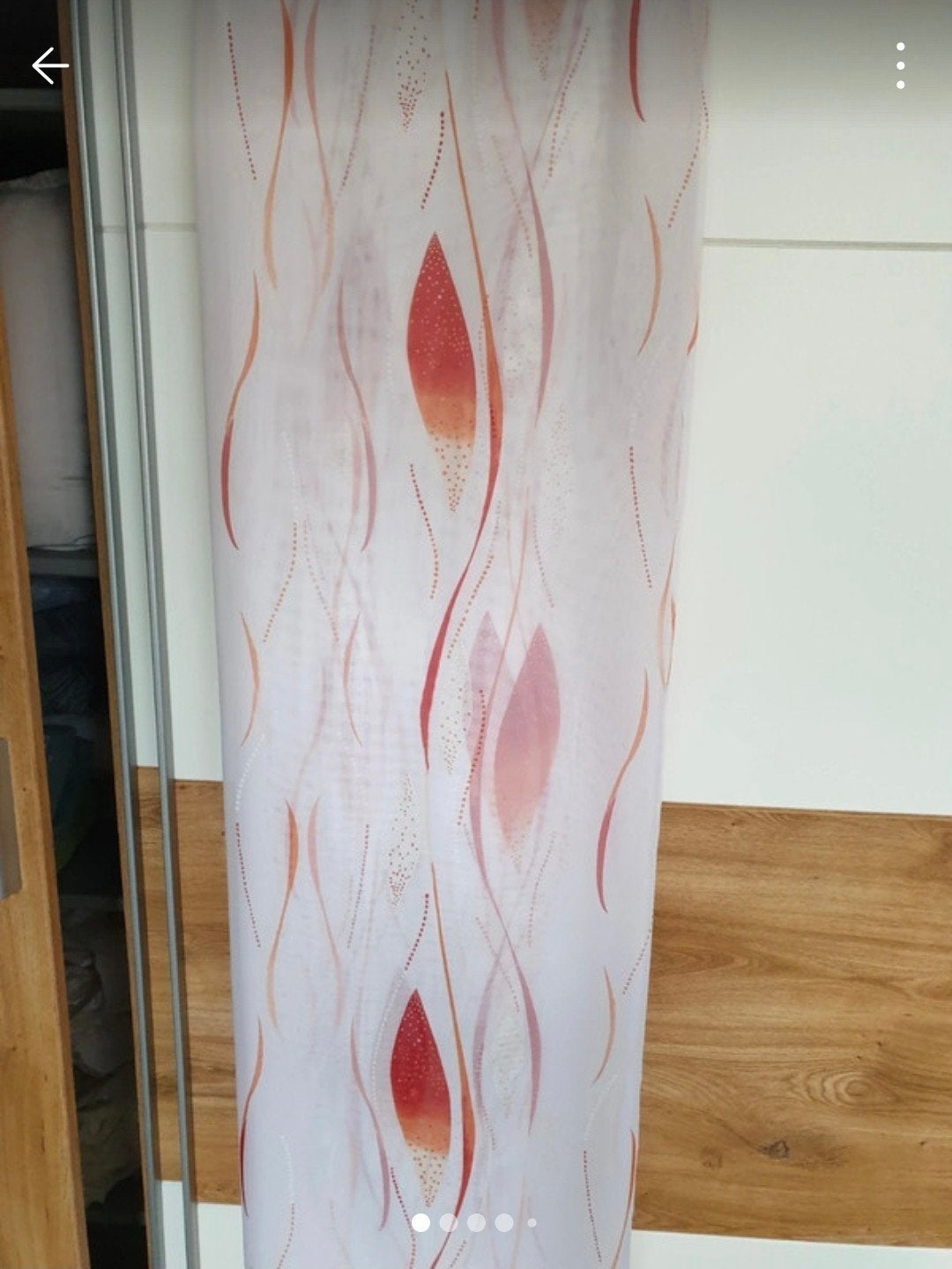 Vitrage met rood/oranje patroon, Huis en Inrichting, Vitrage, Rood, Ophalen of Verzenden, Zo goed als nieuw