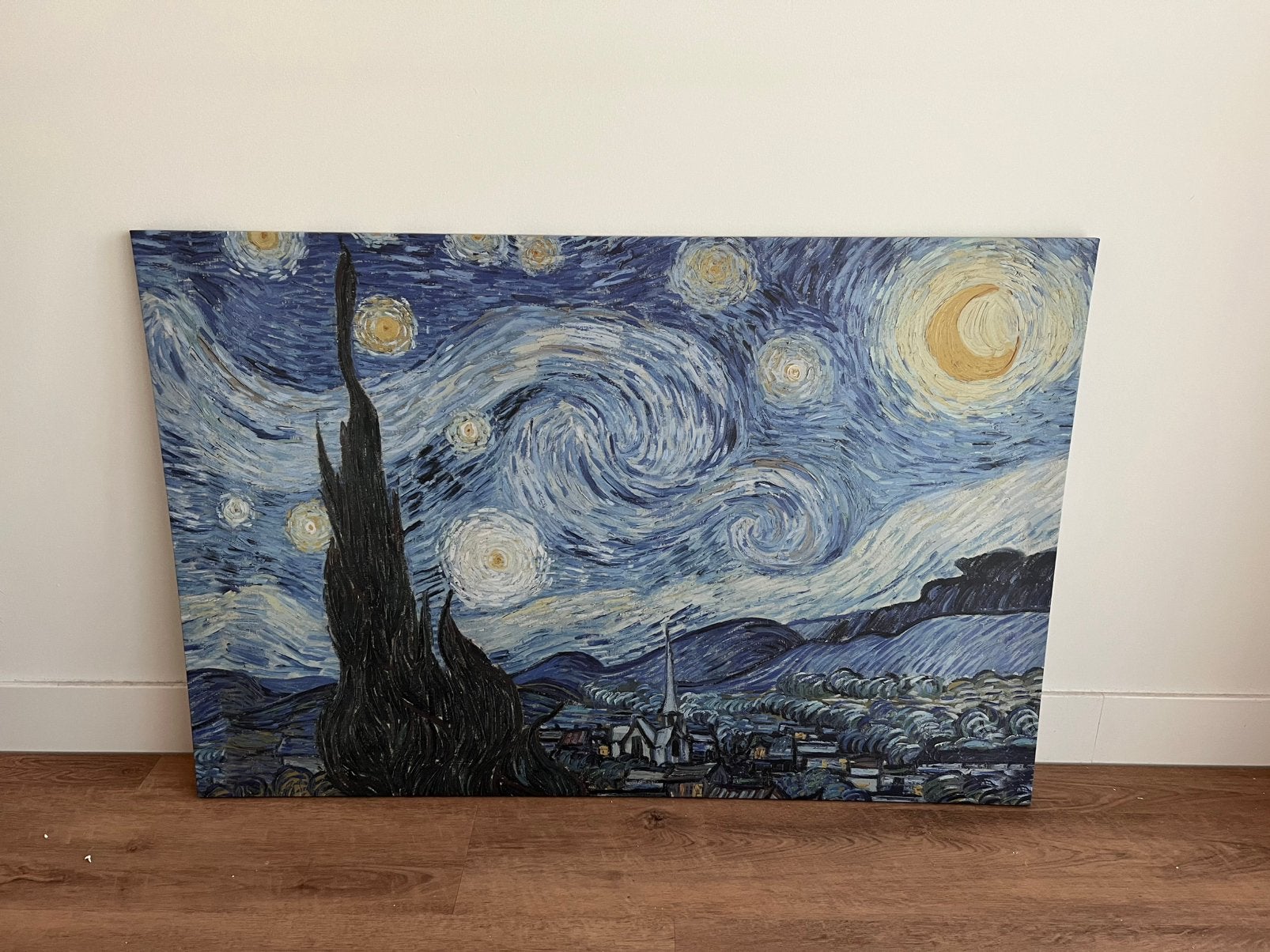Painting 'The Starry Night' by Van Gogh - Canvas, Print, Op houten frame, Textiel, Landschap
