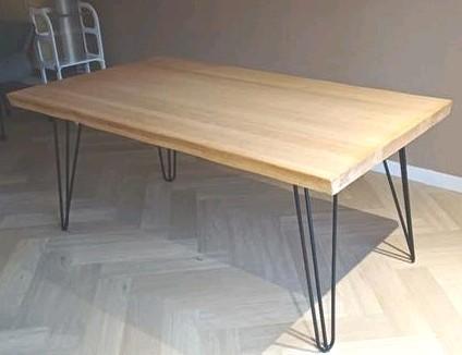 Massief Eikenhouten tafel met hairpin poten 180x100x71cm, Ophalen, Gebruikt, 100 tot 150 cm, Industrieel, Modern