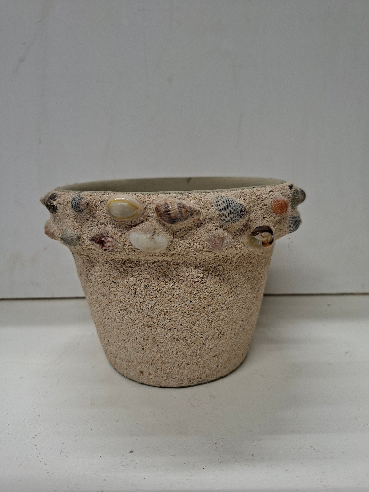 Decoratieve bloempot met schelpen, Rond, Binnen, Ophalen of Verzenden, Zo goed als nieuw