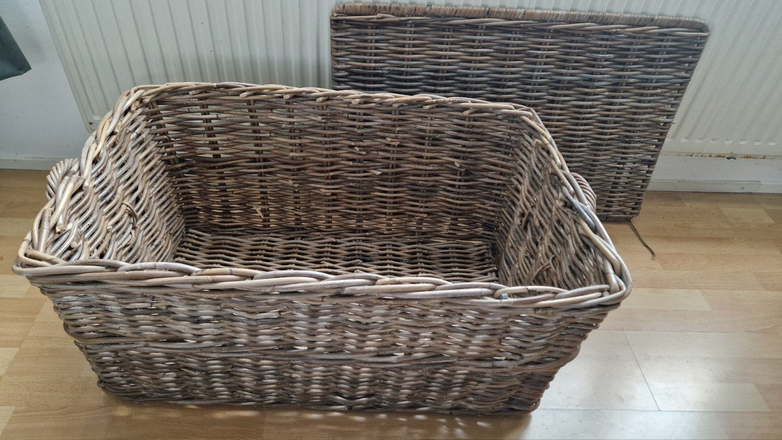 Grote rieten opbergmand met deksel - 90x60x40 cm, Ophalen, Gebruikt, Mand, Met deksel