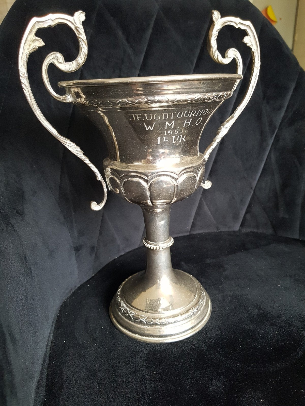 Verzilverde beker/trofee. 1934. Amsterdams voetbal, Ophalen of Verzenden