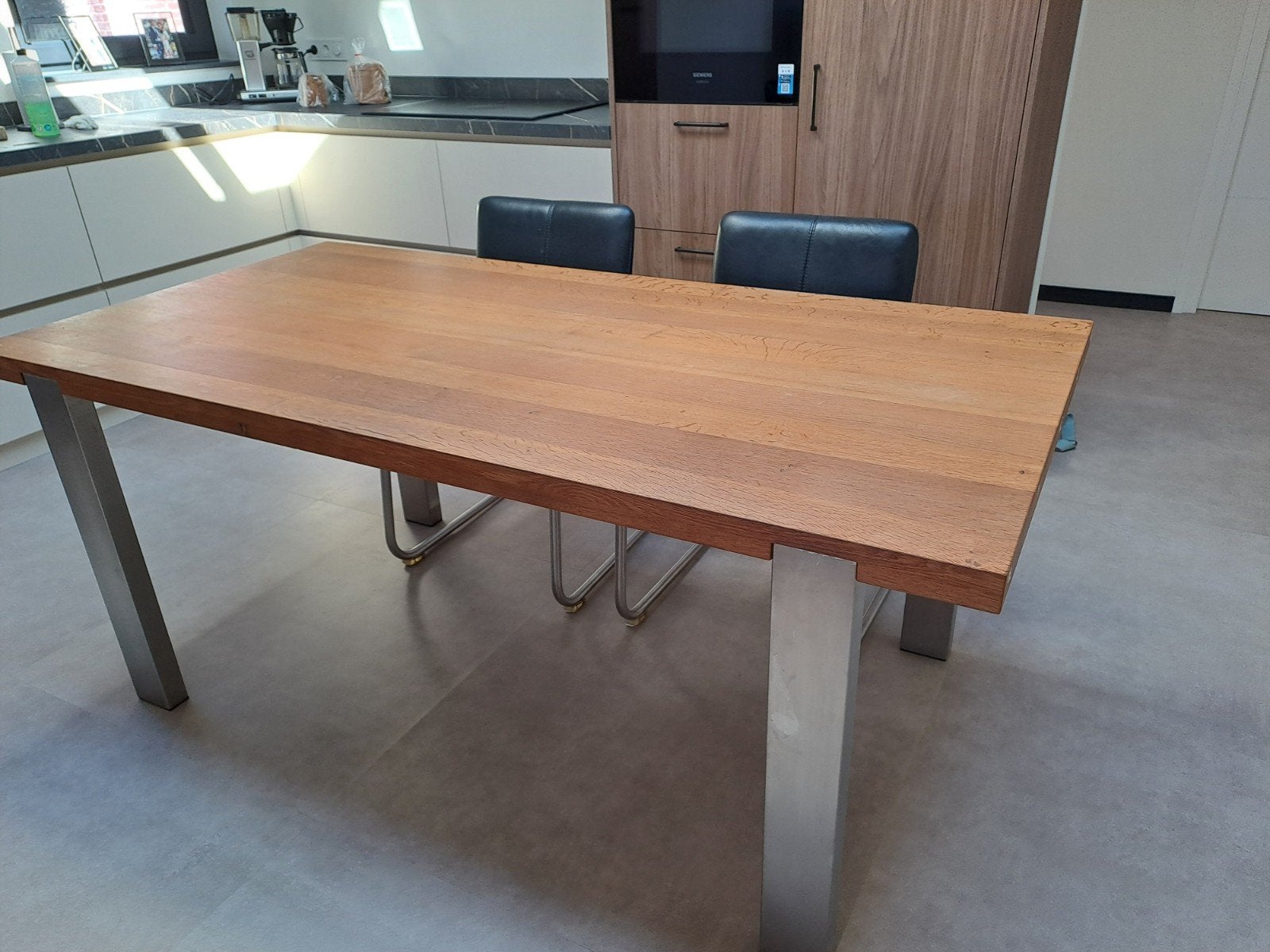 eettafel met 4 stoelen, Ophalen, Gebruikt, Eikenhout, 50 tot 100 cm