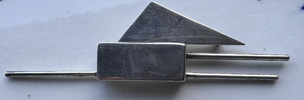 Modernistische Zilveren Statement Broche 925, 10 cm of meer, Gebruikt, Ophalen of Verzenden, Zilver