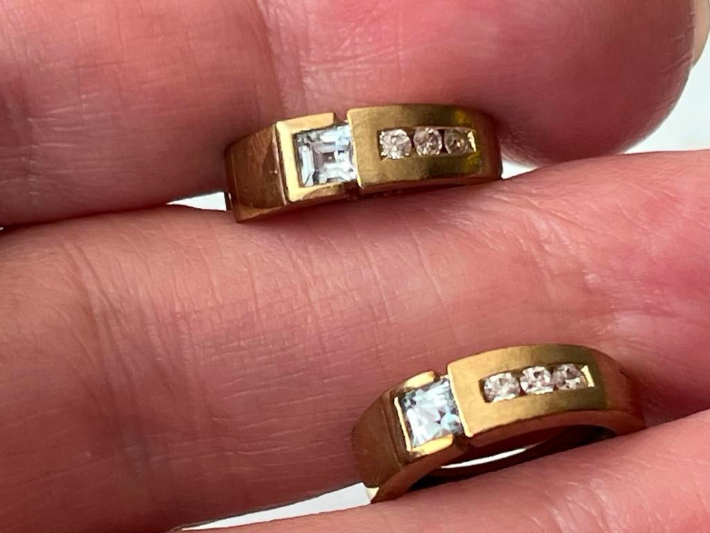 Gouden oorbellen met Aquamarijn en Saffier - 8 CT, Sieraden, Tassen en Uiterlijk, Hangers, Zo goed als nieuw, Met edelsteen, Goud