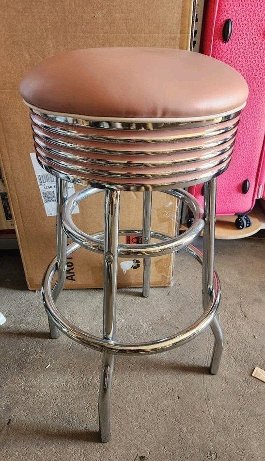 Retro barkruk met chromen frame, American diner stijl, Ophalen, Gebruikt, Met voetsteun, 60 tot 90 cm
