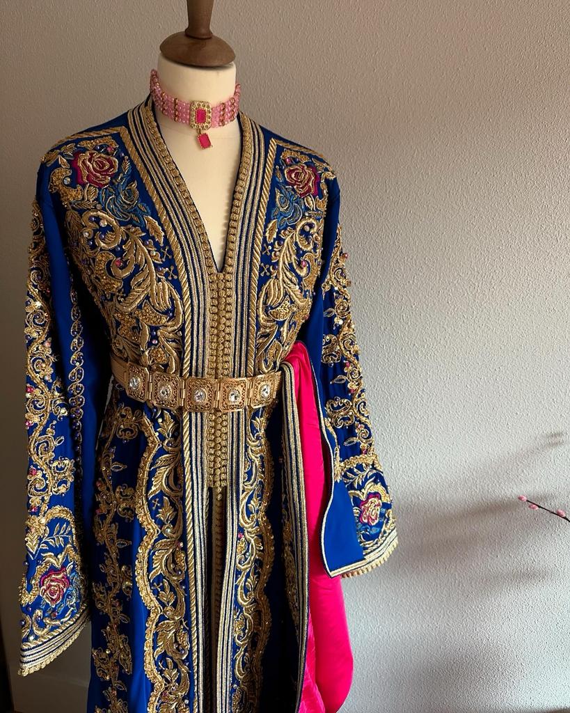 Prachtige Marokkaanse Kaftan - Blauw met Gouden Borduur, Overige typen, Blauw, Zo goed als nieuw, Ophalen