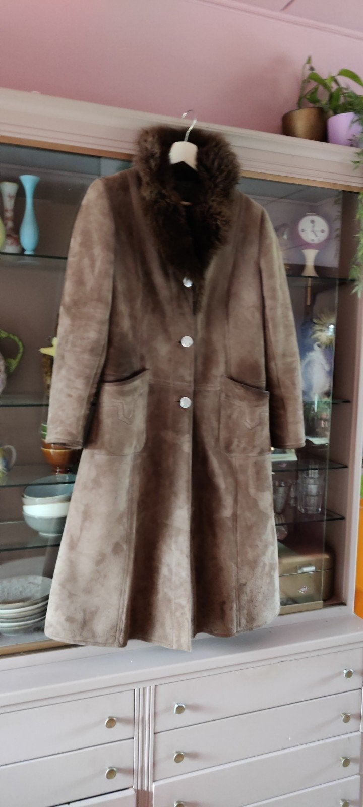 lammy coat suède, Ophalen, Zo goed als nieuw, Maat 38/40 (M), Bruin
