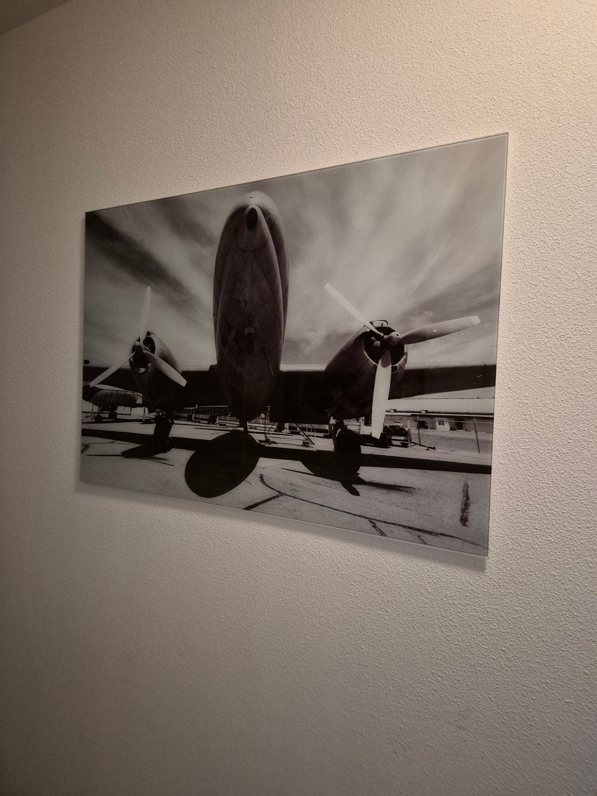 Vliegtuig foto op glas - Zwart-wit, Ophalen, Zo goed als nieuw, 100 tot 125 cm, Foto of Poster