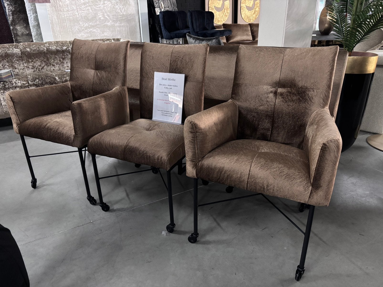 Set eetbank + 3 stoelen Brons/goud SALE, Huis en Inrichting, Stoelen, Ophalen, Overige kleuren, Stof