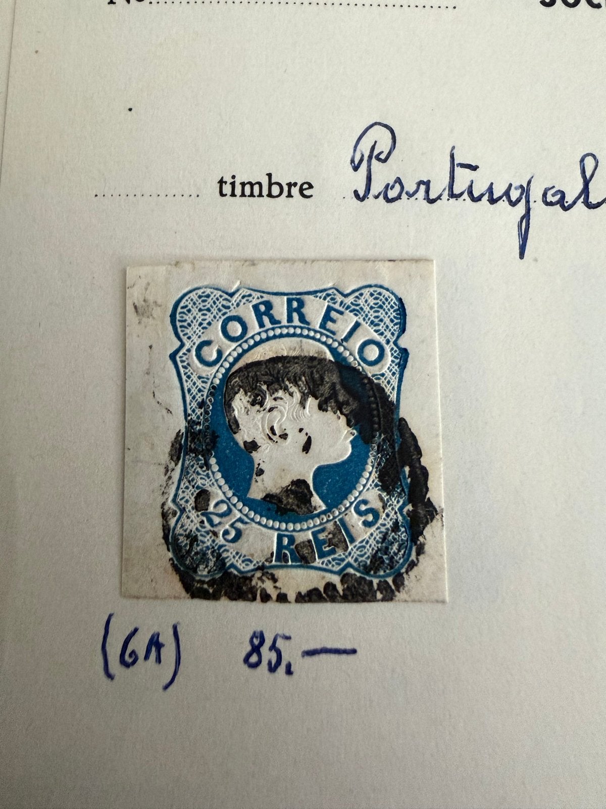 Zeldzame Portugese postzegel 6 a - 25 Reis gestempeld, Ophalen of Verzenden, Gestempeld
