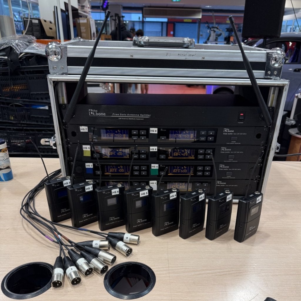 The TBone Free Solo Twin set x 4 + antenna splitter + case, Flex Ltd., Gebruikt, https://flex.com/contact-us, Nobelstraat 10, 5807 GA Oostrum LB, Limburg, Nederland