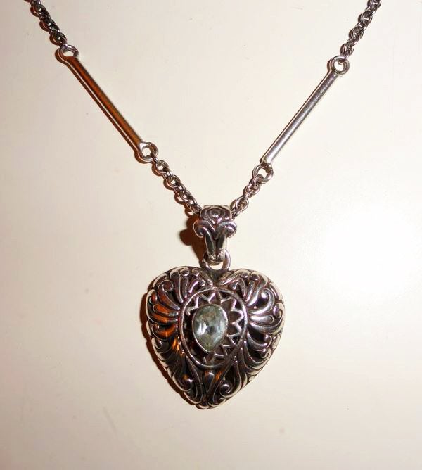 Ketting Zilver Hart Victoriaans Aquamarijn Hartje Antiek, Sieraden, Tassen en Uiterlijk, Antieke sieraden, Verzenden, Zilver, Ketting