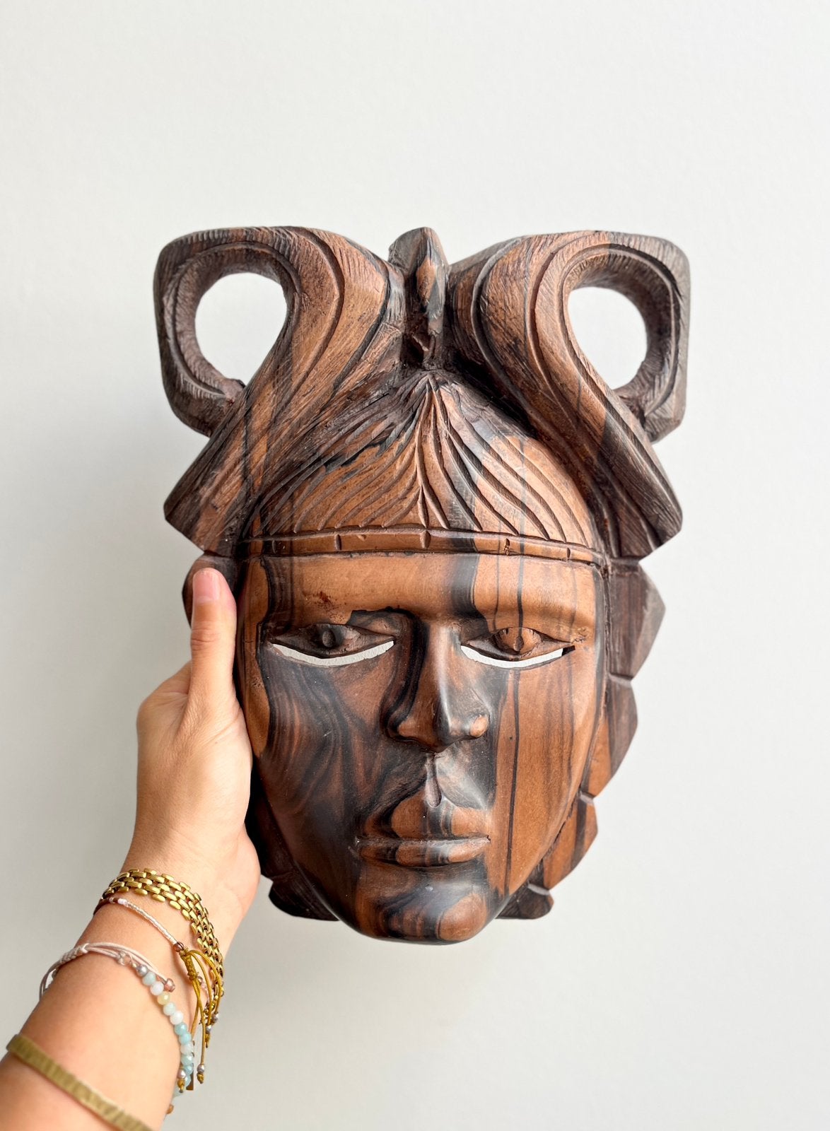 Vintage wandmasker hardhout – Balinese  kunst – 28 cm, Gebruikt, Verzenden, Wandhanger, Hout