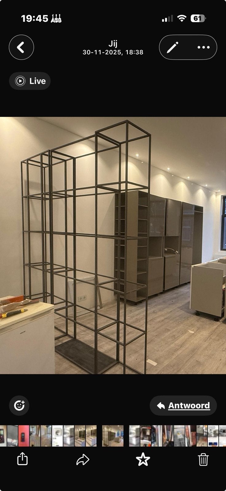 Metalen scheidingswand/keukenwand met planken, Ophalen, Met plank(en), Gebruikt, 200 cm of meer