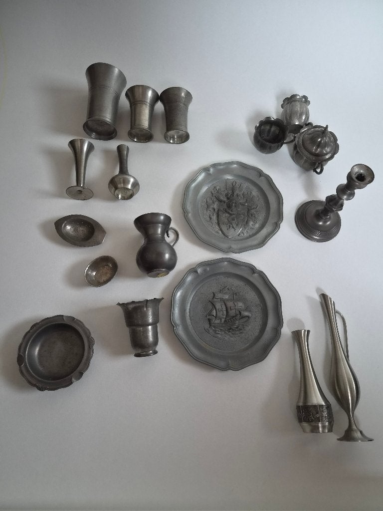 Antiek tin, diverse accessoires asbak vazen enz., Ophalen of Verzenden