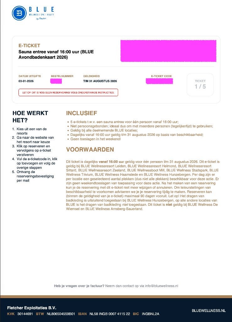 BLUE Wellness avond-entree (na 16:00) | 1x = €10 | 5x = €30, Tickets en Kaartjes, Drie personen of meer, Overige soorten, Spa of Sauna