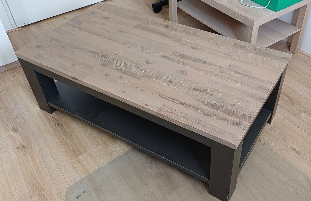 Salontafel 70 x 130 x 43 met massief eiken blad, Huis en Inrichting, Ophalen, 100 tot 150 cm, Eikenhout, 50 tot 100 cm