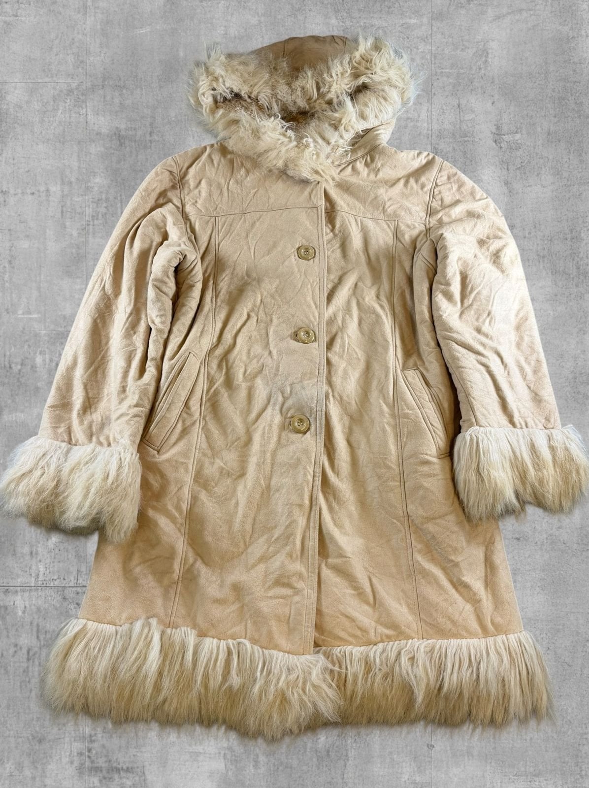 Vintage Dressing Afghaanse jas beige dames maat M, Maat 38/40 (M), Bayline Vintage Trading, Verzenden, Beige