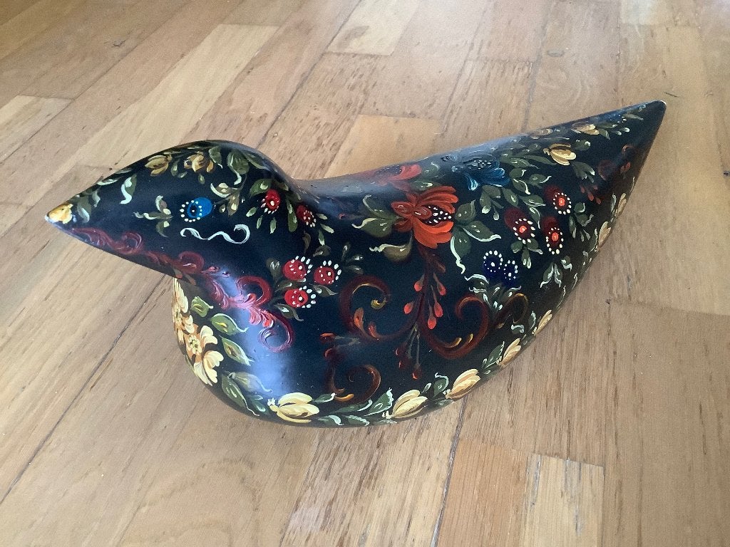 Khokhloma vintage Russische houten vogel eend beeldje, Ophalen