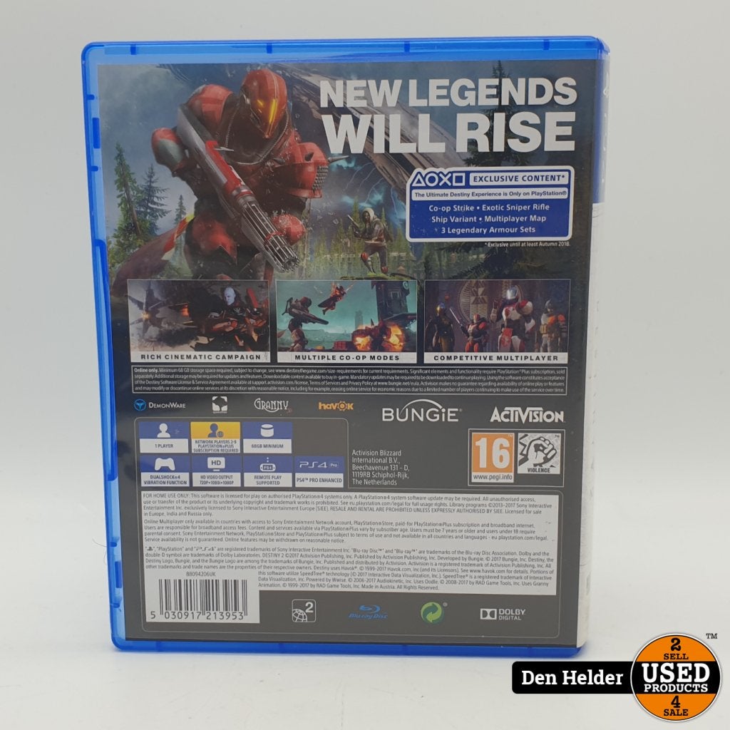 Destiny 2 Playstation 4 Game - In Nette Staat, Sony, Gebruikt, Support@sony.com, 1-7-1 Konan, Minato-ku
Tokyo 108-0075
Japan